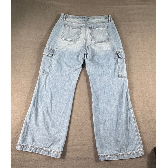 LOFT Wide Leg Cargo Jeans‎ Women's 29 Light Wash Utility Denim Pants Y2K Street - Picture 2 of 12